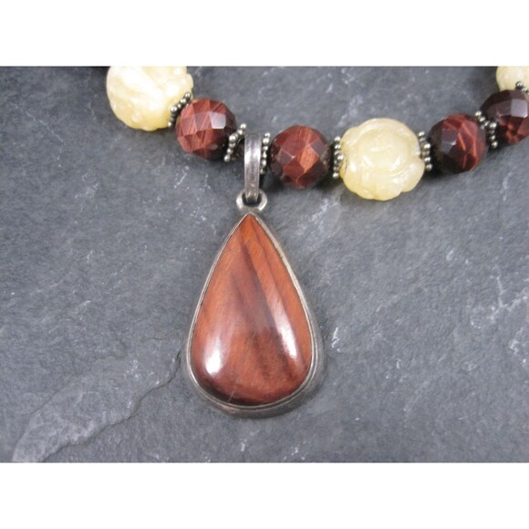 Vintage Sterling Red Tigers Eye Quartz Oriental Necklace - Picture 3 of 8
